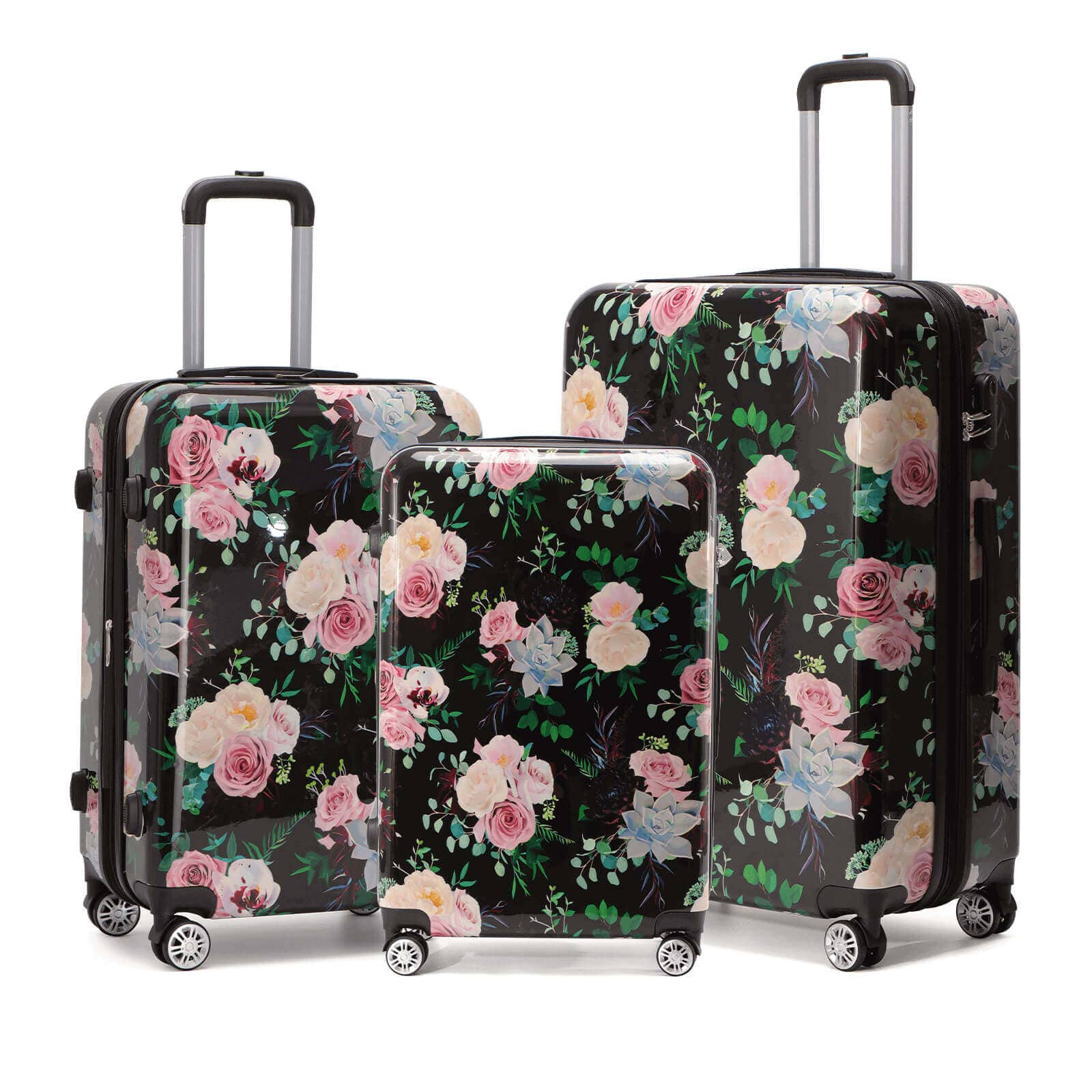 EMAY Custom Floral Printing Holiday Trolley Suit Case Set