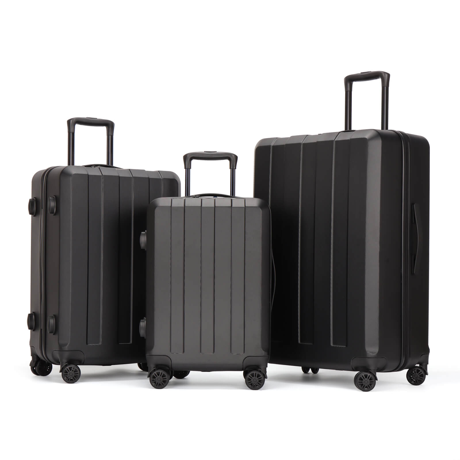 EMAY Luxury Black 3PCS ABS Suit Cases Travel Trolley Luggage Set